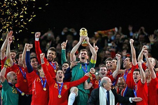 La selección de fútbol de España ganadora del Mundial de Fútbol de 2010.